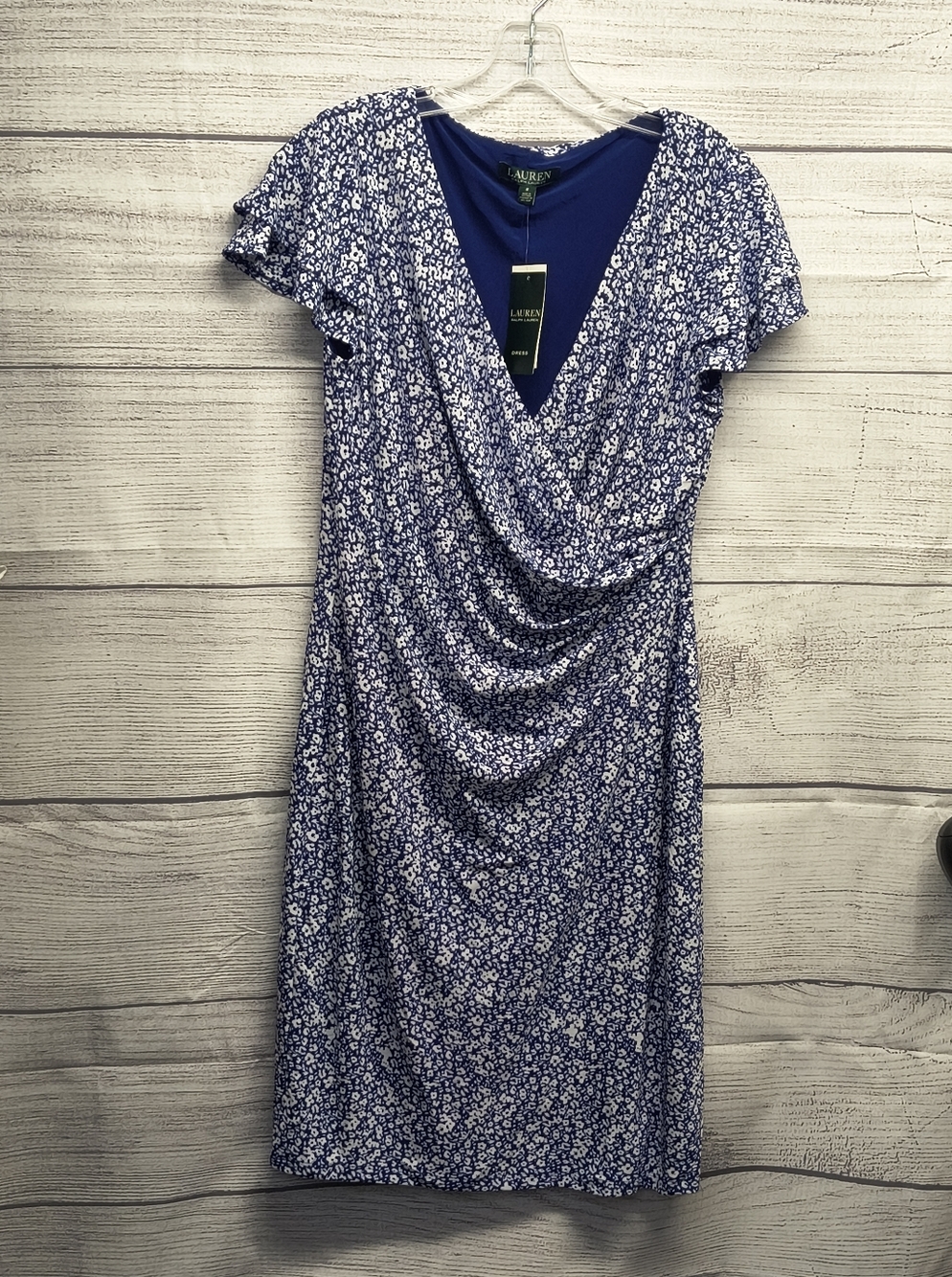 Lauren Ralph Lauren Dress Women Blue Floral Surplice Sheath Cap Sleeve V-Neck 8